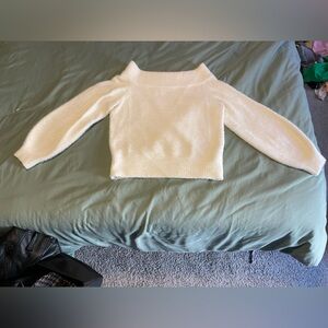 White off the shoulder fuzzy sweater